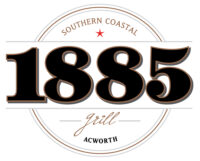 Logo for "1885 Grill Acworth," featuring large black numbers "1885" with "Southern Coastal" above and a red star, all enclosed in a circular design.
