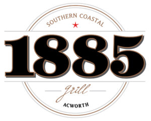 Logo for "1885 Grill Acworth," featuring large black numbers "1885" with "Southern Coastal" above and a red star, all enclosed in a circular design.