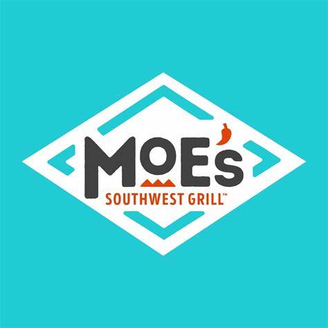 Moe's Southwest Grill logo with stylized text on a turquoise background.