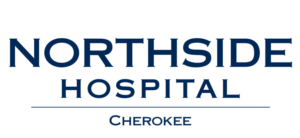 Logo for Northside Hospital Cherokee, with the text displayed in dark blue font on a white background.