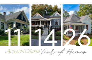 Three homes featured in the Acworth Charm Tour of Homes, marked with the date 11/14/26.