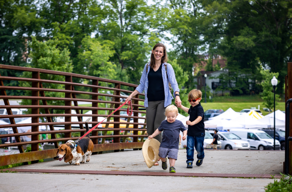 Image Logan Farm Park Mom with Dog and Two Running Boys