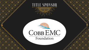 An event graphic displays "TITLE SPONSOR" above the Cobb EMC Foundation logo, featuring a stylized sun and waves, on a black background with gold geometric designs.