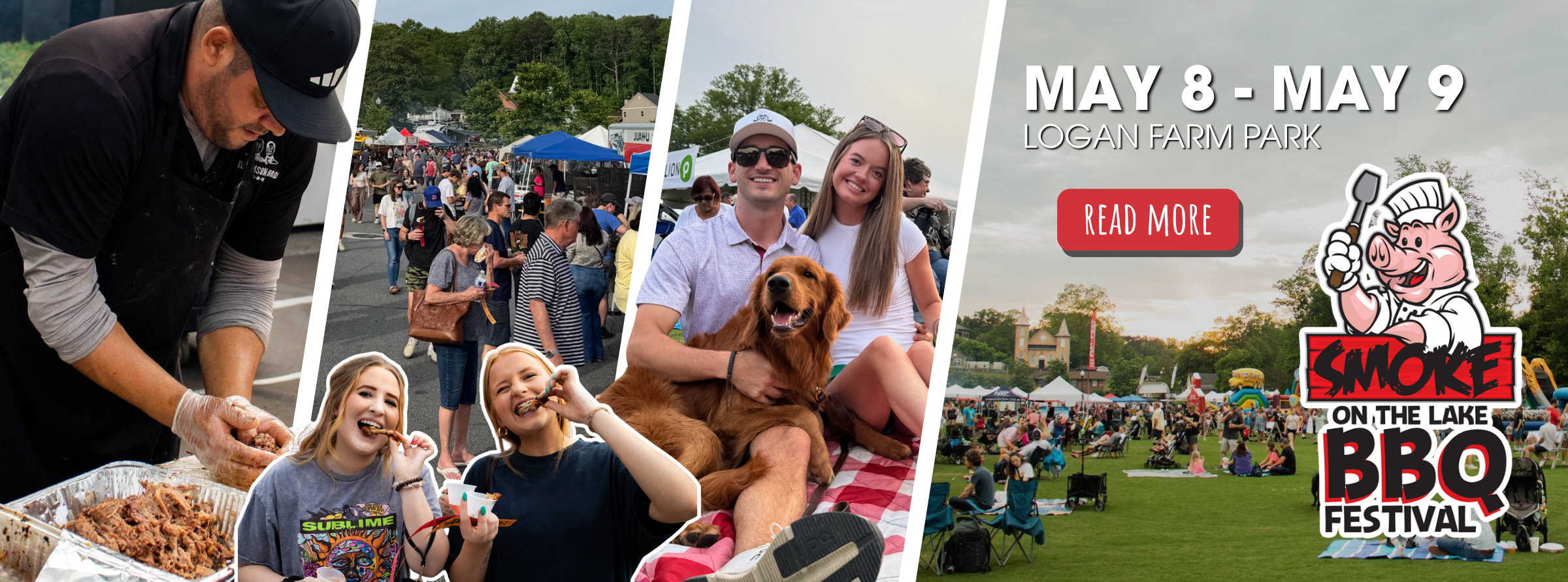 People enjoy food, music, and outdoor activities at the Smoke on the Lake BBQ Festival, held May 8-9 at Logan Farm Park.