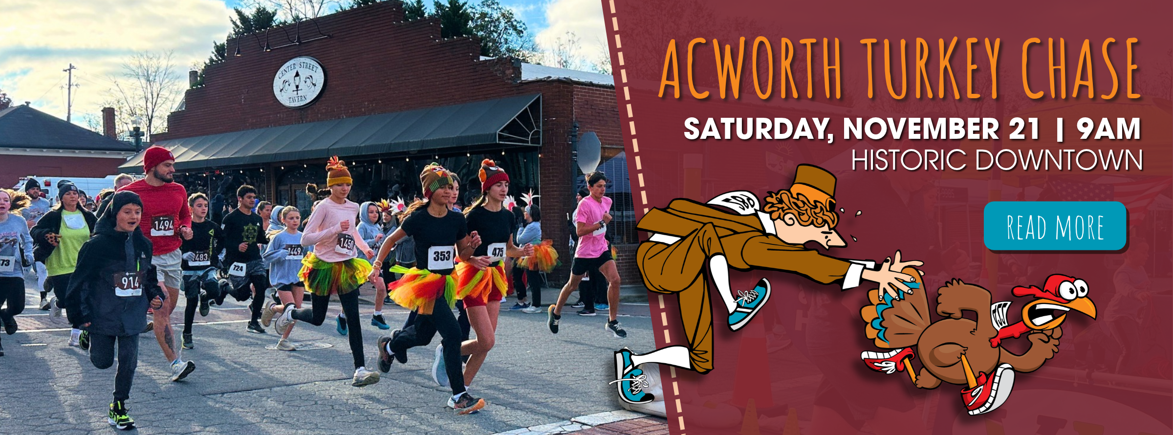 Runners participate in the Acworth Turkey Chase event on November 21 in historic downtown.